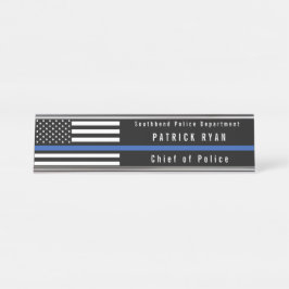 Police Thin Blue Line American Flag Mit Monogramm Schreibtischnamensplakette
