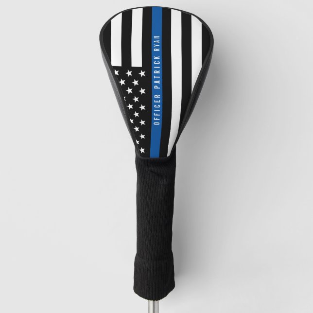 Police Thin Blue Line American Flag Monogram Golf Headcover (Vorderseite)