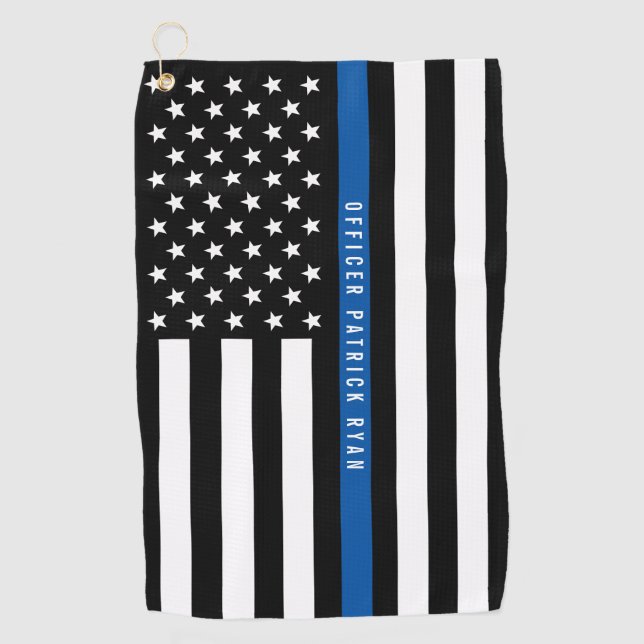 Police Thin Blue Line American Flag Monogram Golfhandtuch (Vorderseite)