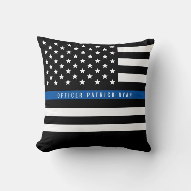 Police Thin Blue Line American Flag Name Kissen (Vorderseite)
