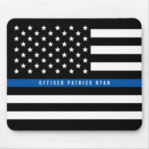 Police Thin Blue Line American Flag Name Mousepad