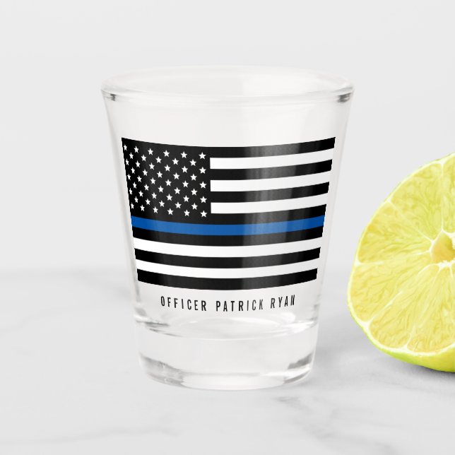 Police Thin Blue Line American Flag Name Schnapsglas (Vorderseite)