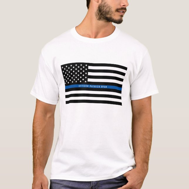 Police Thin Blue Line American Flag Name T-Shirt (Vorderseite)