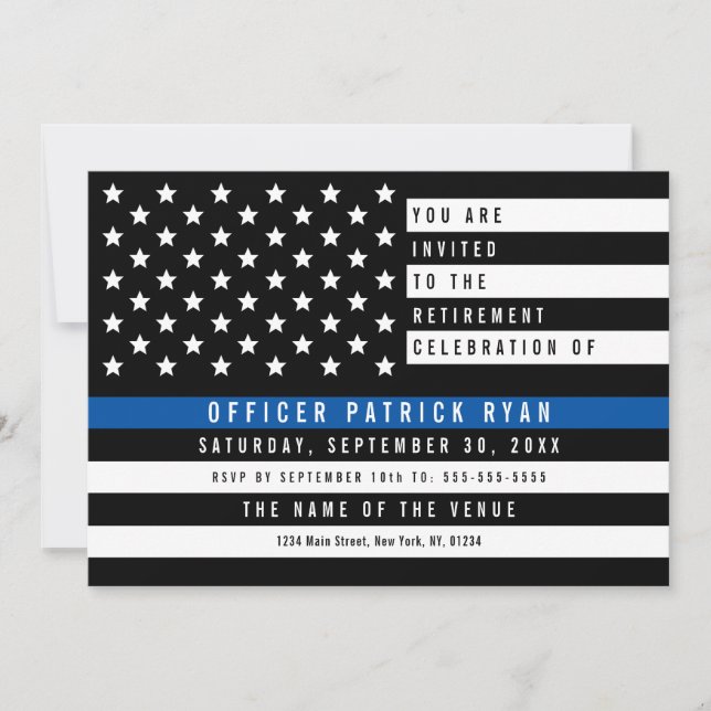 Police Thin Blue Line American Flag Retirement Einladung (Vorderseite)