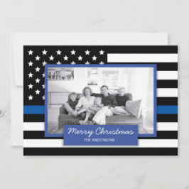 Police Thin Blue Line American Flag zwei Foto-Kart Feiertagskarte
