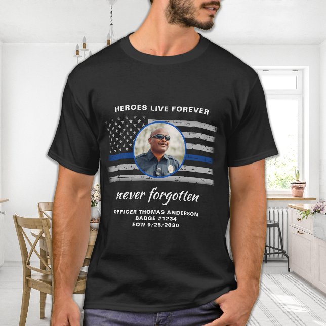 Police Thin Blue Line Custom Foto Memorial T-Shirt (Von Creator hochgeladen)