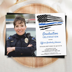 Police Thin Blue Line Flag Custom Photo Graduation Einladung