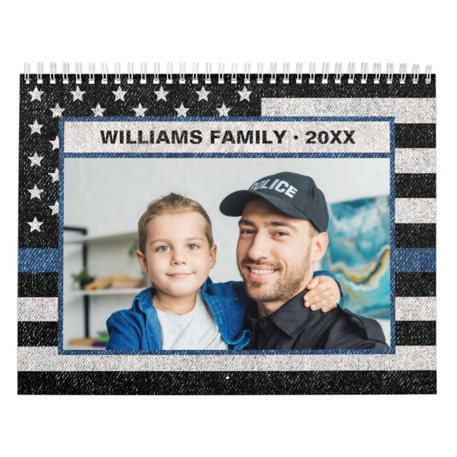 Police Thin Blue Line Flag Family Foto 2023 Kalender (Titelbild)