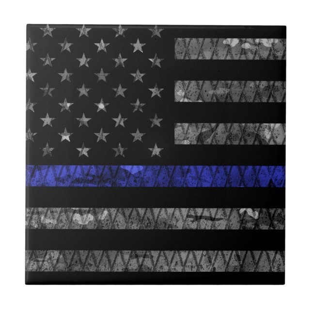 Police Thin Blue Line Flag Fliese (Vorderseite)