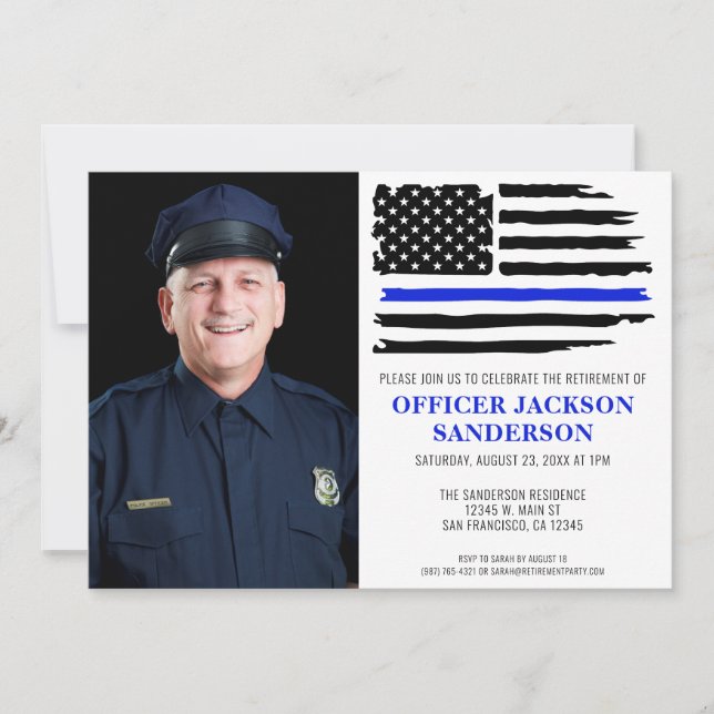 Police Thin Blue Line Flag Foto Rentirement Einladung (Vorderseite)