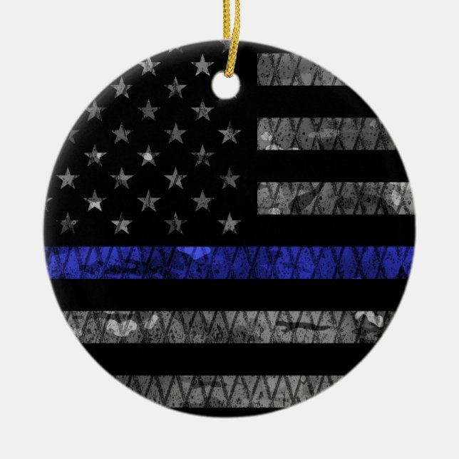 Police Thin Blue Line Flag Keramik Ornament (Vorne)