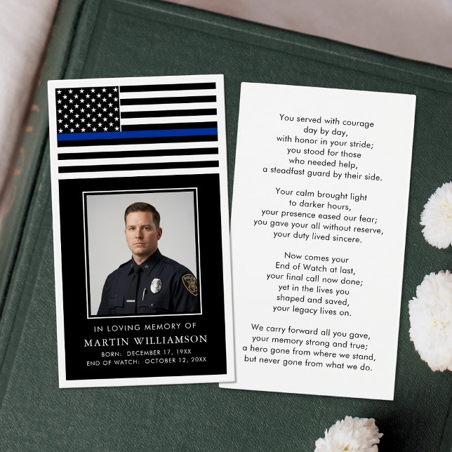 Police Thin Blue Line Flag Photo Prayer Card (Von Creator hochgeladen)