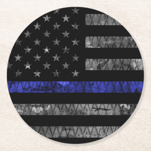 Police Thin Blue Line Flag Runder Pappuntersetzer