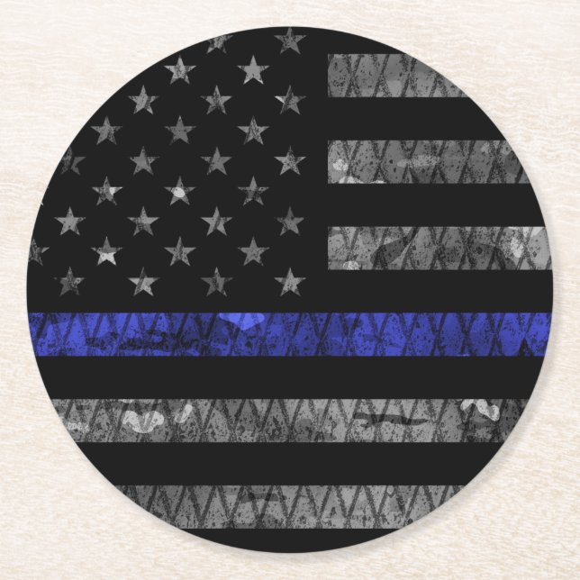 Police Thin Blue Line Flag Runder Pappuntersetzer (Vorderseite)