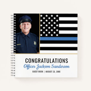 Police Thin Blue Line Foto Retirement Gästebuch Notizbuch