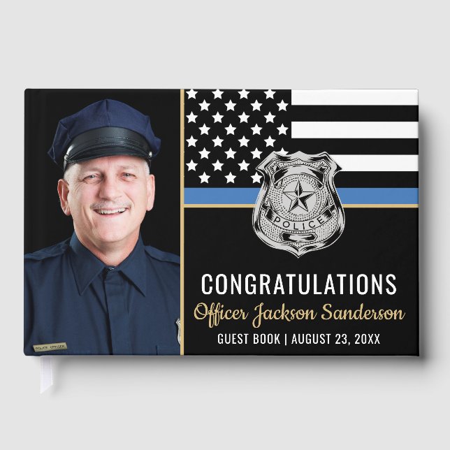 Police Thin Blue Line Glückwunsch Foto-Rente Gästebuch (Vorderseite)