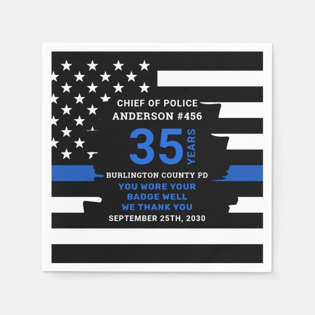 Police Thin Blue Line Jahre der Diensterteilung Serviette (Vorderseite)