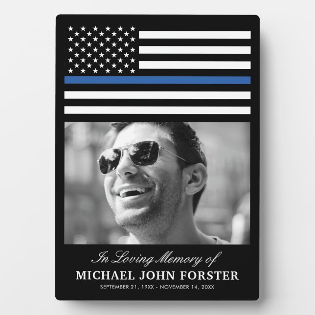 Police Thin Blue Line Memorial Foto Fotoplatte (Vorderseite)