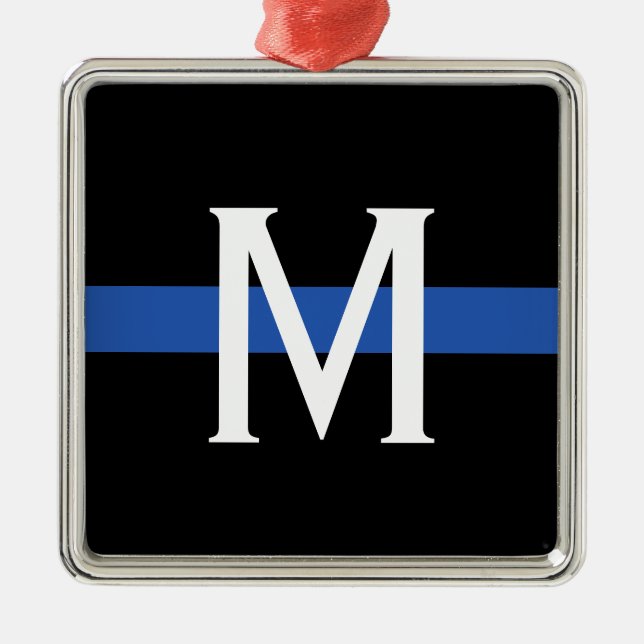 Police Thin Blue Line Monogram Ornament Aus Metall (Vorne)