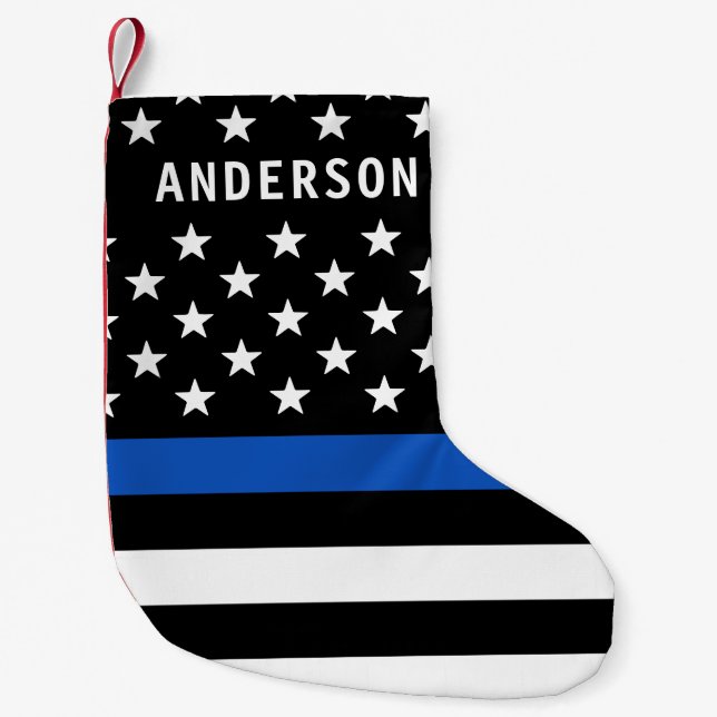 Police Thin Blue Line Personalisierte amerikanisch Kleiner Weihnachtsstrumpf (Vorderseite)