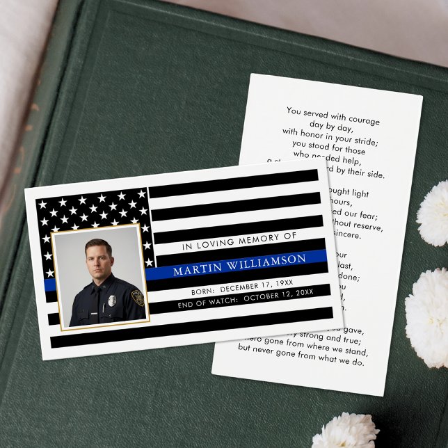 Police Thin Blue Line Photo Sympathy Prayer Card (Von Creator hochgeladen)