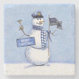 Police Thin Blue Line Snowman Weihnachten Steinuntersetzer