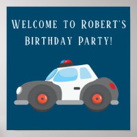 Police Voiture Marine Bleu Anniversaire Poster