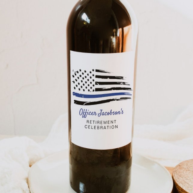 Police Watercolor Thalblau-Linie Flaggenretirement Weinetikett (Von Creator hochgeladen)