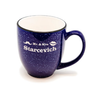 Polieren Sie Farbblaue/weiße Santa Febistro-Tasse
