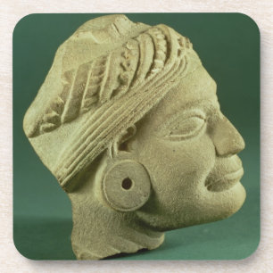 Polierter turbaned Kopf des Sandsteins, Sarnath, Untersetzer