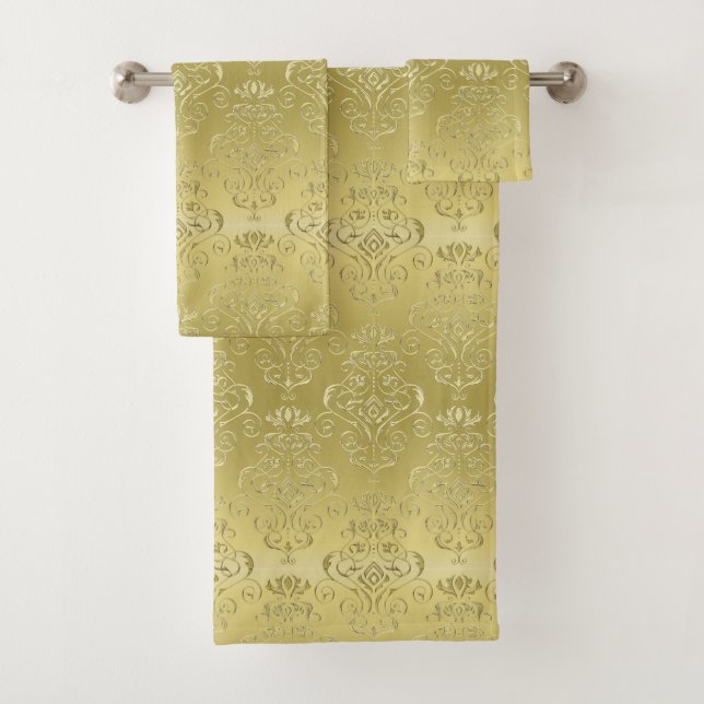 Poliertes Gold, das Gradkents Damast-Druck Badhandtuch Set (Insitu)