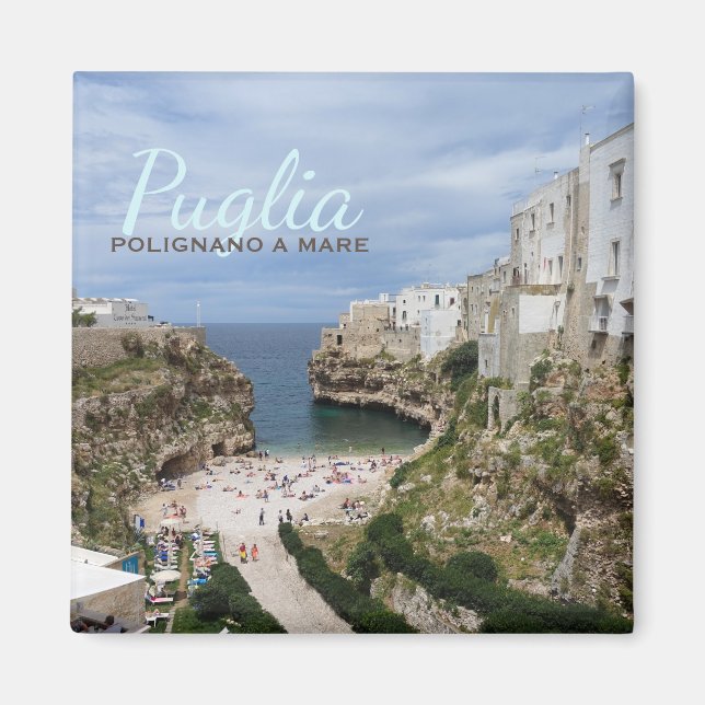 Polignano a Mare city beach in Puglia Textmagnet Magnet (Vorne)