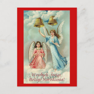 POLISH CHRISTMAS CARD WITH ANGELS IN CLOUDS FEIERTAGSPOSTKARTE