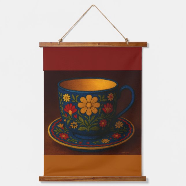 Polish tea cup wandteppich mit holzrahmen (Vorderseite)