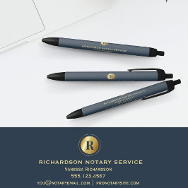 Polished Blue Classic Gold Monogram Promo Notary Kugelschreiber