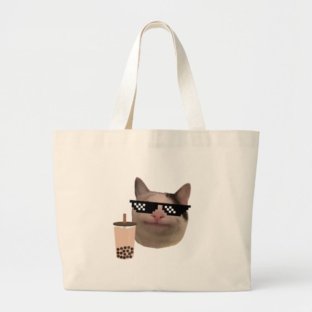Polite Cat Meme mit Brillen und Boba Drink Jumbo Stoffbeutel (Vorne)