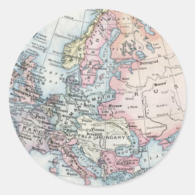 Political Map of Europe 1916 Runder Aufkleber (Vorderseite)