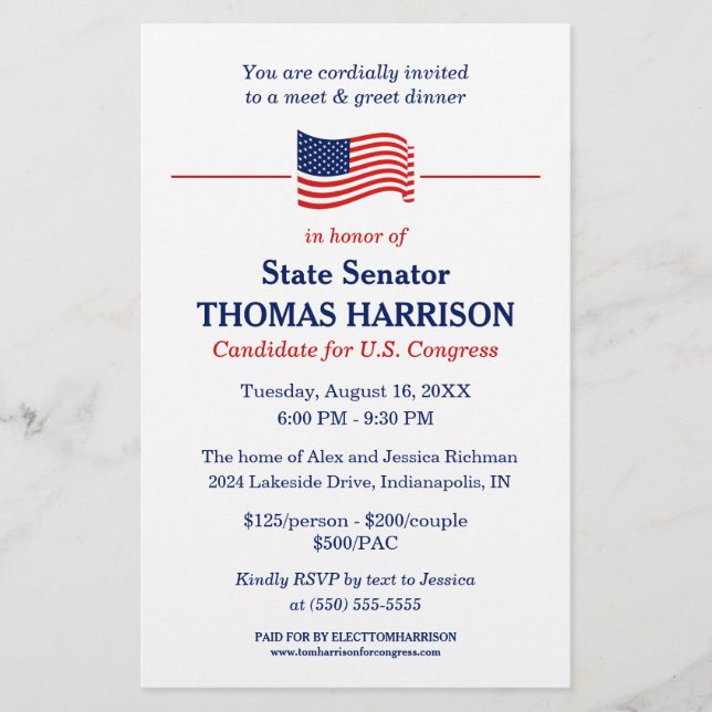 Politische Fundraising-Flyer mit amerikanischer Fl Flyer (Vorne)
