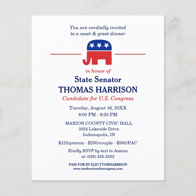 Politische Fundraising-Flyer mit GOP Elephant Flyer (Vorne)