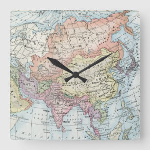 Politische Karte Asiens (1916) Quadratische Wanduhr