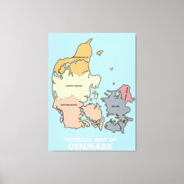 Politische Karte Dänemarks Leinwanddruck (Vorderseite)