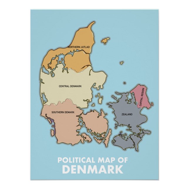Politische Karte Dänemarks Poster (Vorderseite)