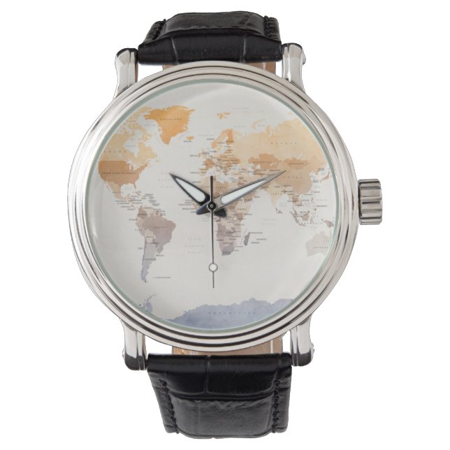 Politische Karte der Welt Armbanduhr (Vorderseite)
