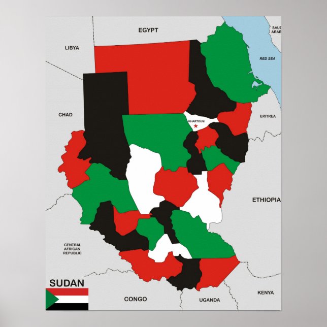 Politische Karte des Sudan Poster (Vorne)