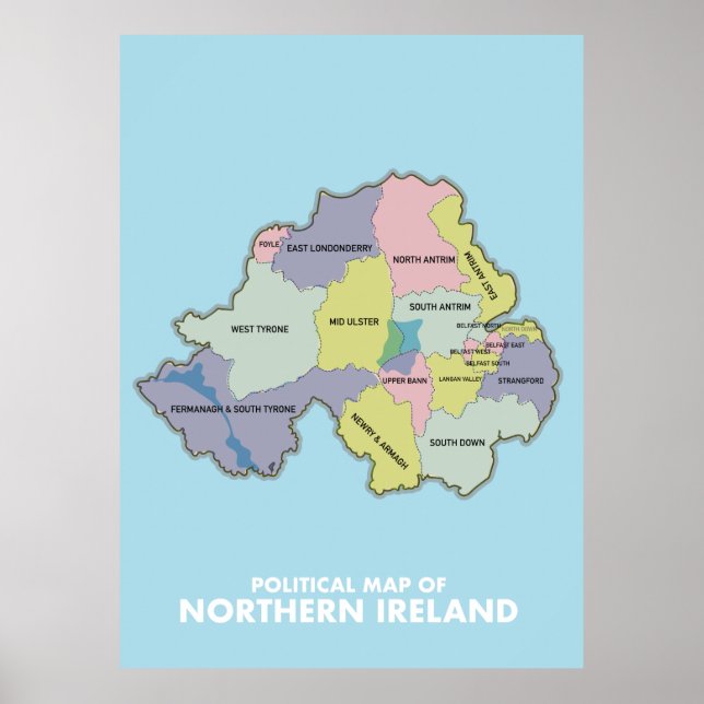 Politische Karte Nordirlands. Poster (Vorne)