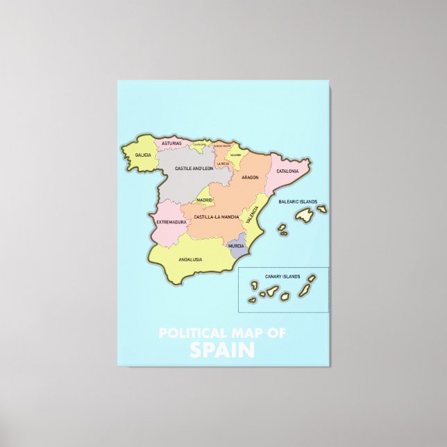 Politische Karte Spaniens. Leinwanddruck (Vorderseite)
