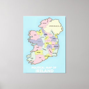 Politische Karte von Irland. Leinwanddruck