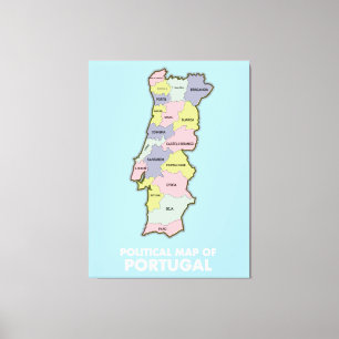 Politische Karte von Portugal Leinwanddruck