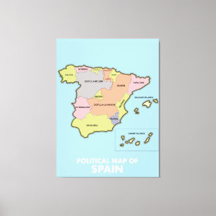Politische Karte von Spanien. Leinwanddruck