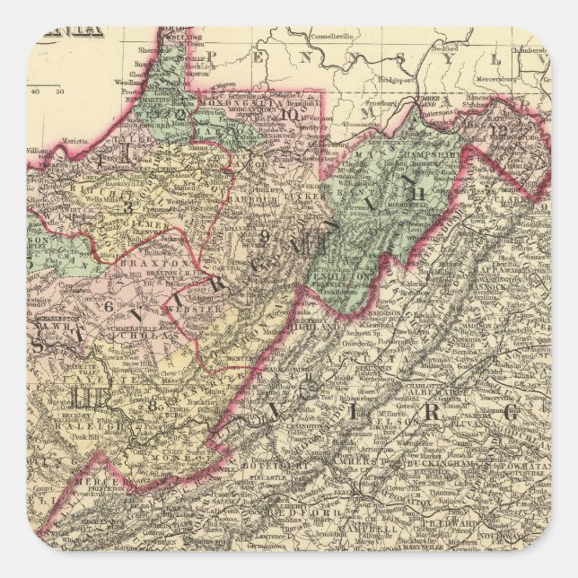 Politische Karte Westjordanlands Quadratischer Aufkleber (Vorderseite)